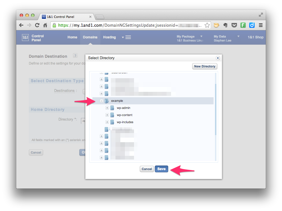 Manage Domains - Select Directory