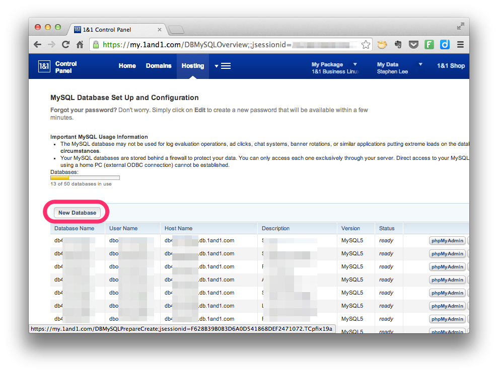 MySQL Administration - New Database