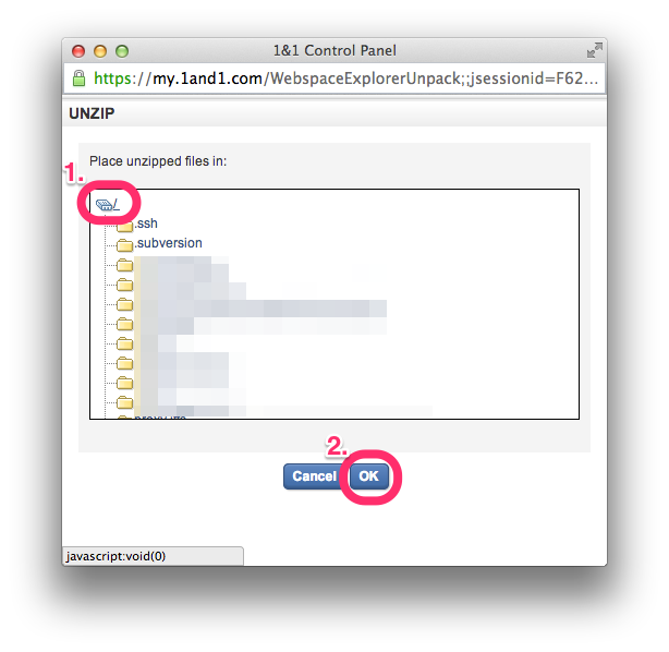 Webspace Explorer - Select Target Folder for Unzip