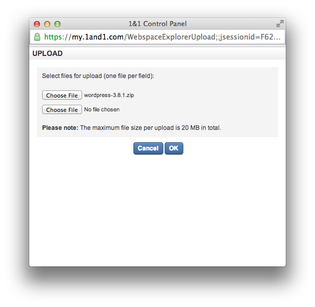 Webspace Explorer - Upload WordPress zip