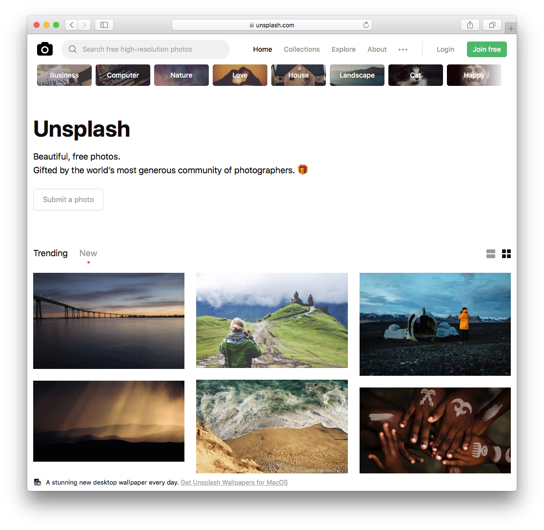 Unsplash.com Homepage